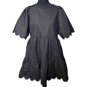 English Factory Black Short Sleeve Scalloped Dress